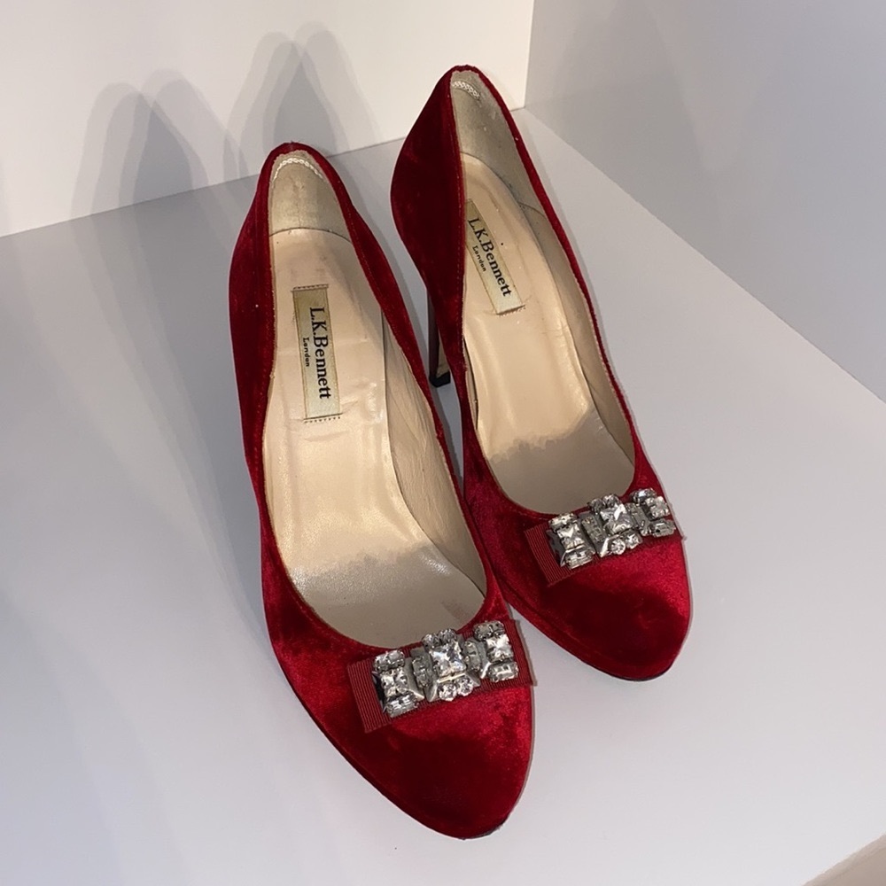 COPY - L.K. Bennet red velvet crystal shoes